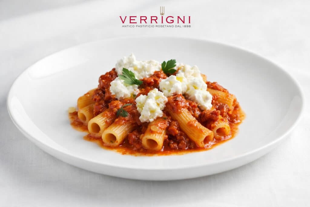 maccheroni Verrigni con ventricina e ricotta di pecora