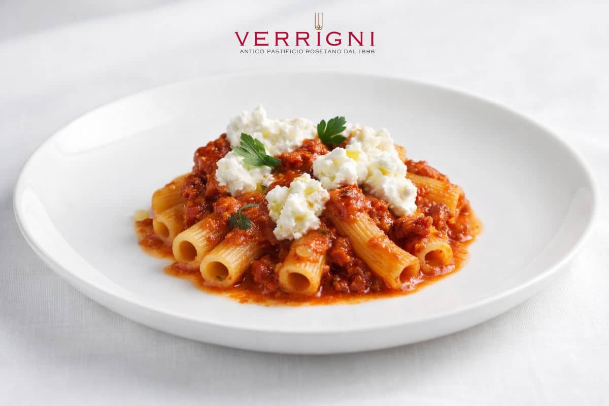 maccheroni Verrigni con ventricina e ricotta di pecora